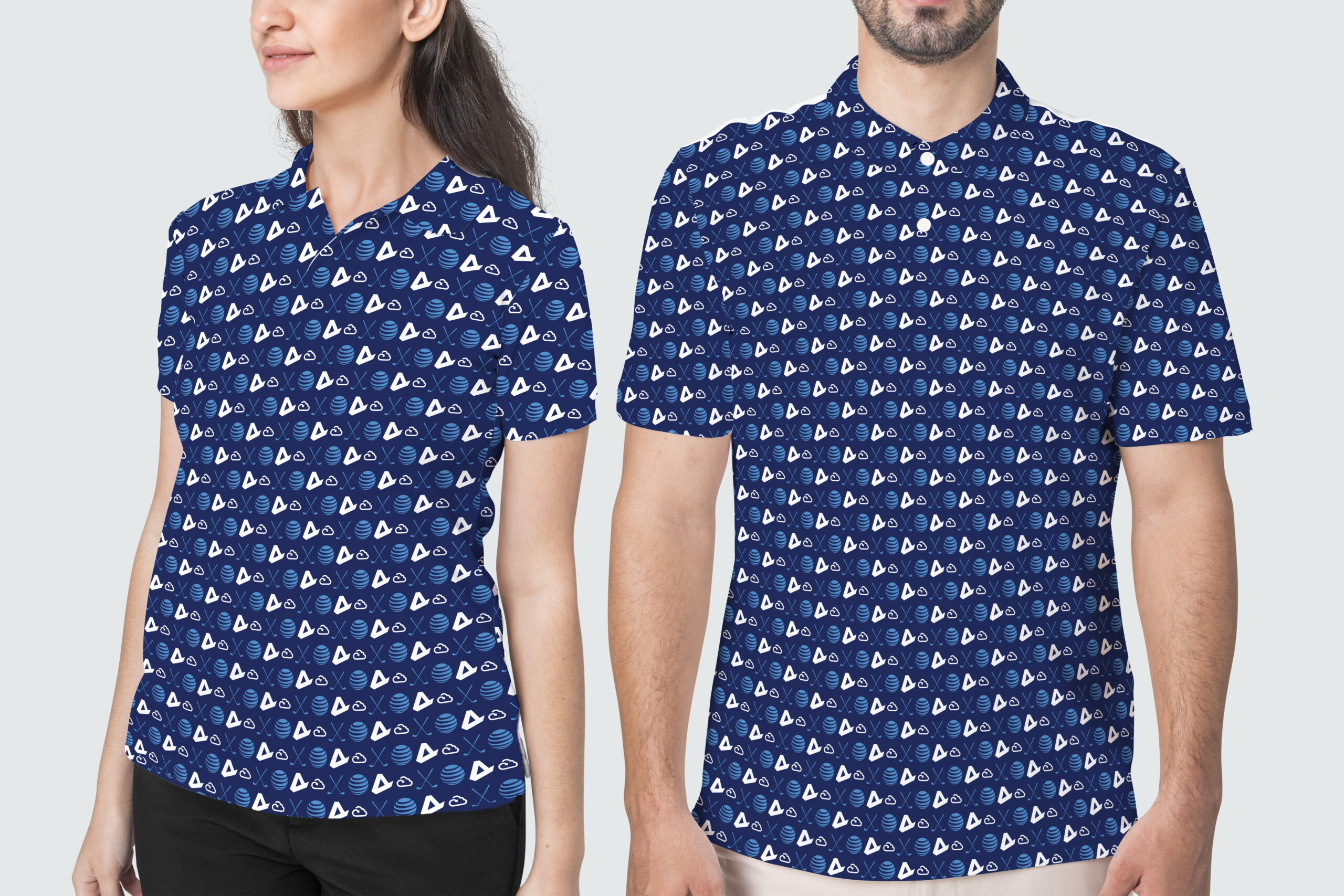 Fairway Brands promotional apparel mockup showcasing men's and women's